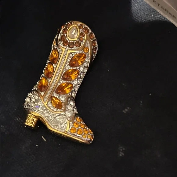 Embellished Boot Brooch with Orange and Silver Accents
